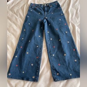 Madewell wide leg crop jeans embroidered flowers